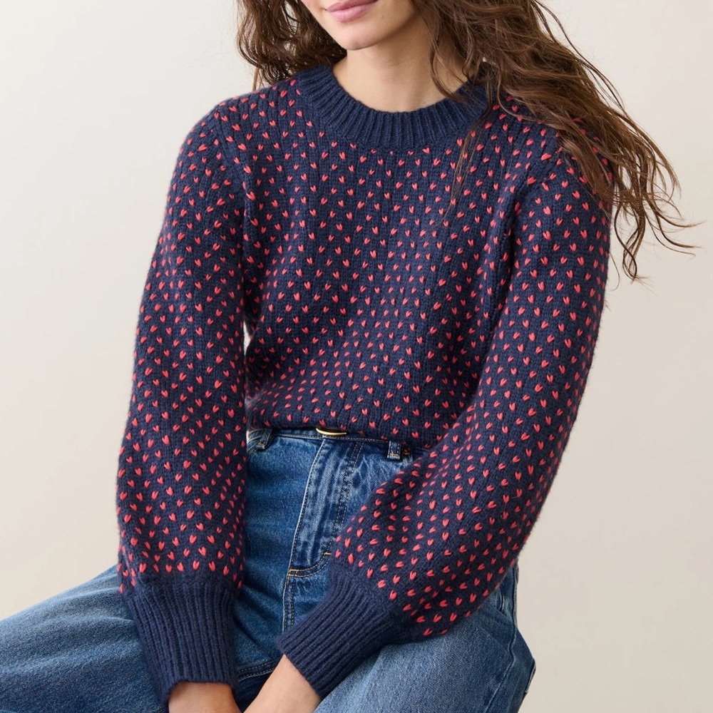 MARINE LAYER ALMA CREWNECK SWEATER NAVY/RED - L